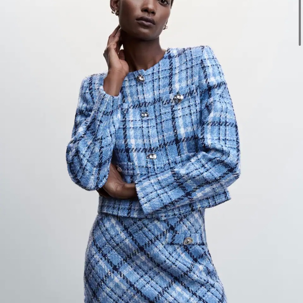Mango check tweed jacket - blue - S